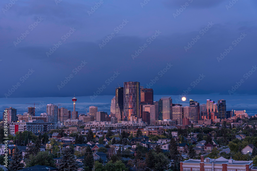 Calgary's timeline at sunrise. View from the east side of Calgary.