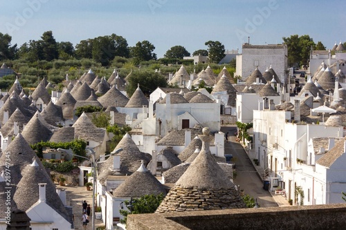 ALBEROBELLO, ITALY - AUGUST 28 2017: Overview of the city of Alberobello in Apulia region of Italy