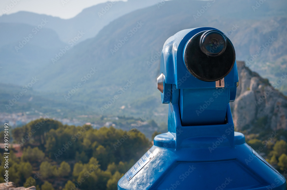 blue panoramic public binocular for panoramic view observe