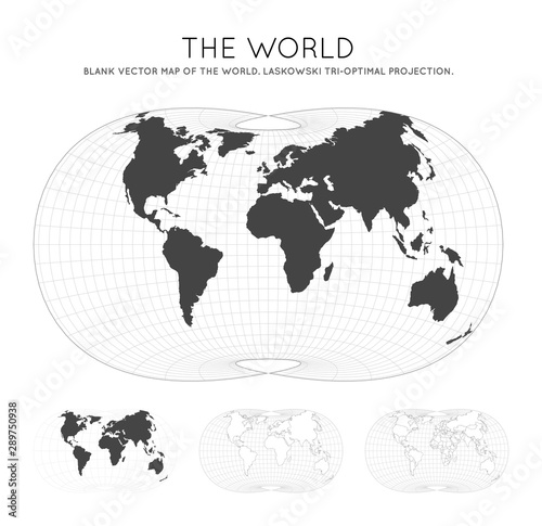 Map of The World. Laskowski tri-optimal projection. Globe with latitude and longitude lines. World map on meridians and parallels background. Vector illustration.