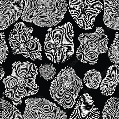 Seamless inverse black and white tree trunks circles natural pattern vector