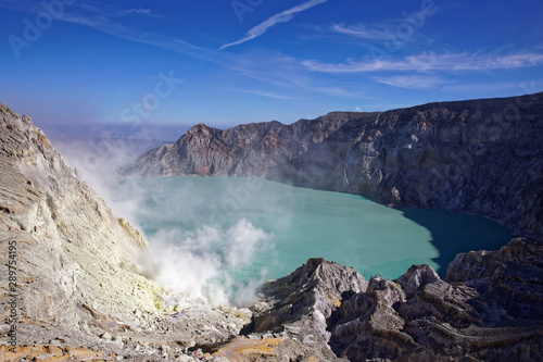 The sulfuric lake of Kawah Ijen vulcano in East Java  Indonesia