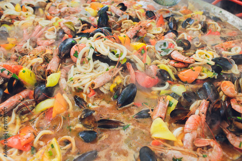 Tableau sur toile Paella seafood is cooked in a large capacity. Large.