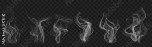 Fotografia Set of realistic transparent smoke or steam in white and gray colors, for use on dark background