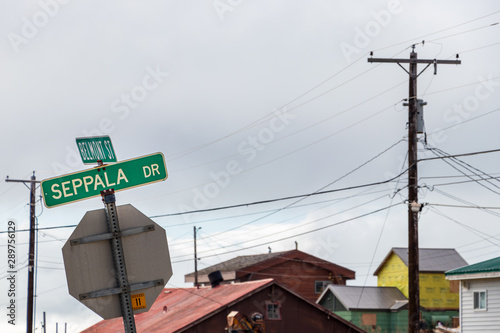 The sign of Seppala and Belmont street in Nome, Alaska. photo