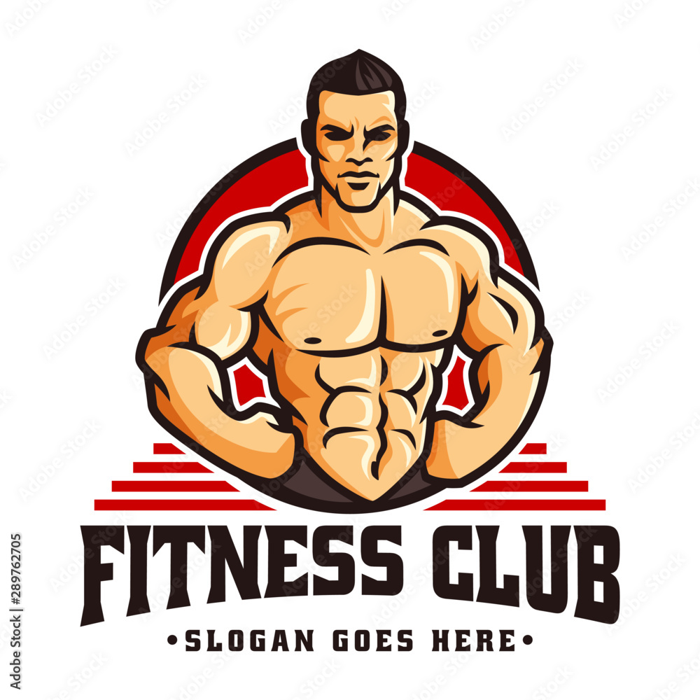 Vector of fitness gym or bodybuilder logo template, with muscle man ...