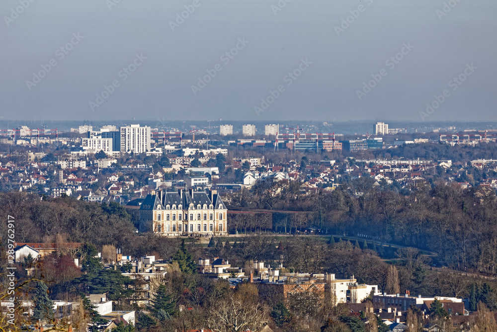 Sceaux, France - View to Sceaux Castle from Henri Sellier Park in Le-Plessis-Robinson