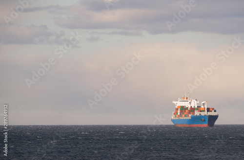 Container transport ship in the Atlantic Ocean. 