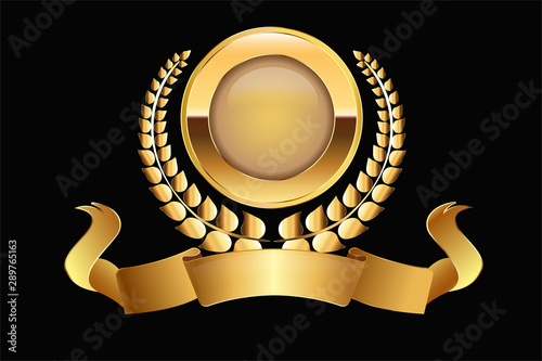 Gold medal laurel ribbons vector logo graphic design element