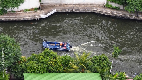 10/9/2019 , Aerial view of Boat at Saen Saeb Canal it is a Local public transportation by boat at Saen Saeb Canal , Bangkok , Thailand.   photo