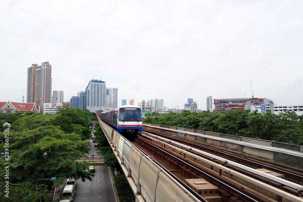 11 SEP 2019 , BTS Sky Train is running in downtown of Bangkok at Chatuchak or Mo Chit station , Bangkok , Thailand. 11 SEP 2019 , BTS Sky Train is running in downtown of Bangkok at Chatuchak or Mo Chit station , Bangkok , Thailand.