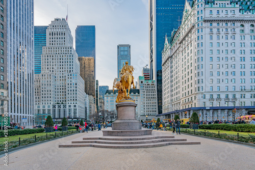 New York City, NY, USA - December, 2018 - William Tecumseh Sherman Memorial are outdoor sculptures of William Tecumseh Sherman and Victory by Augustus Saint-Gaudens, at Grand Army Plaza. photo