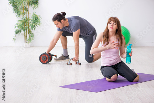 Young woman feeling bad during training in first aid concept