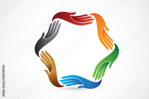 Logo hands teamwork meeting helping people vector