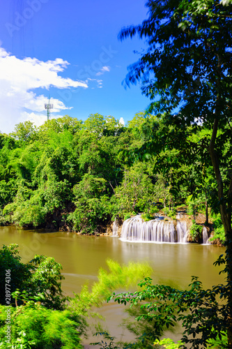 Sai Yok Yai Waterfall in Sai Yok national park at Kanchanburi, Thailand. A greatest waterfall in a forest.