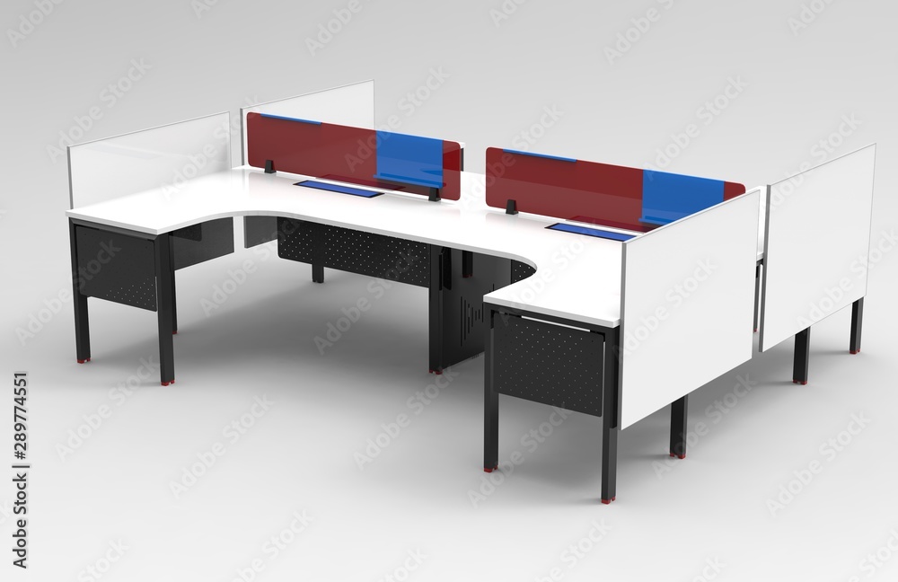 Interior of open space office with white and glass with computer desks. 3d rendering Interior of open space office with white and glass with computer desks. 3d rendering