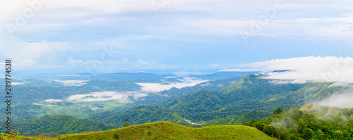 Mist and cloud at the top of mountain early in the morning.