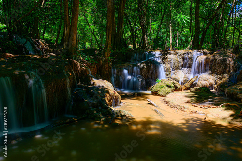 Keringkraweia waterfall at Kanchanaburi,A small waterfall on the way to go to Sangklaburi,thailand. © vichean