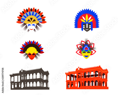 set of vector icons bacolod mask festival philippines