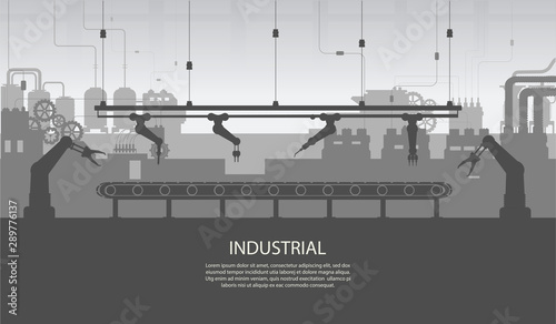 Industrial banner with silhouette factory