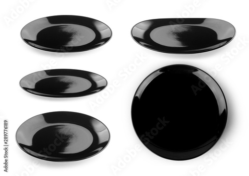 set of black plate on white background
