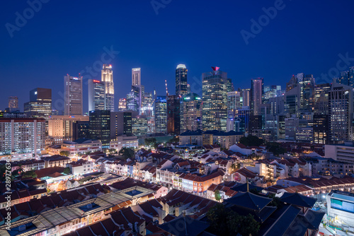 Photography Central Business District and China town at magic hour in Singapore