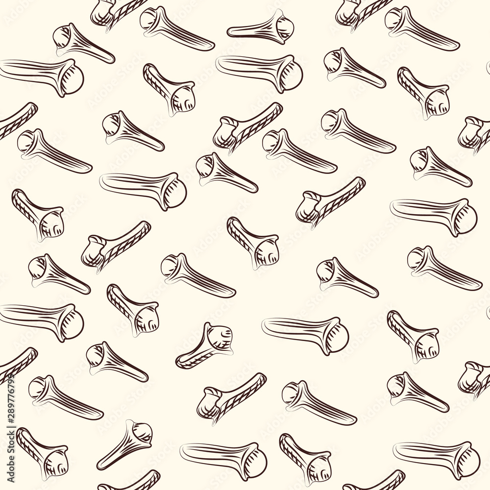 Ink hand drawn dried cloves seamless pattern. Engraving style. Ink hand drawn dried cloves seamless pattern. Engraving style.