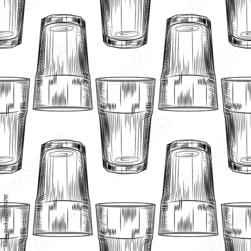 Hand drawn highball glass seamless pattern. Collin glass backdrop.