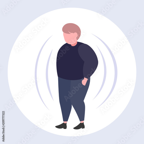 fat obese man with big belly overweight guy standing pose obesity concept flat full length