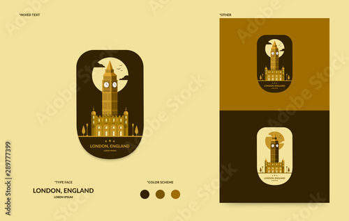 Big ben logo template, famous landscape of England, minimal and modern city badge