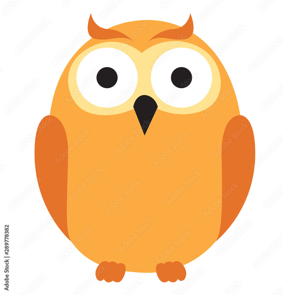 Cute owl sits. Vector flat illustration isolated on the white background