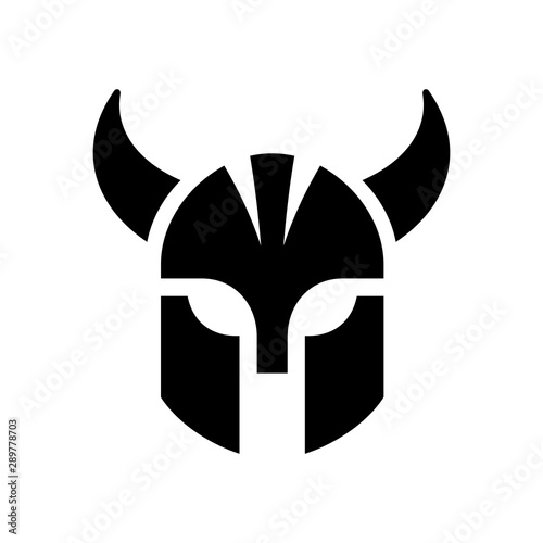 Viking helmet logo design. Head of warrior symbol. Good  for gym, sport or game club - Vector