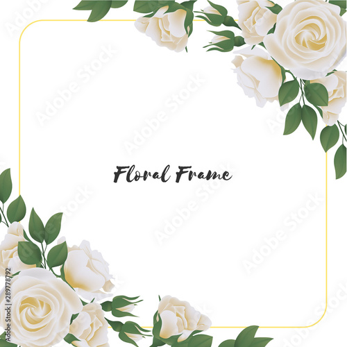 Beautiful square flower frame with white rose bouquet