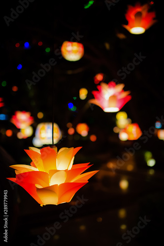 Decorated colourful lights at night during festival season in India.