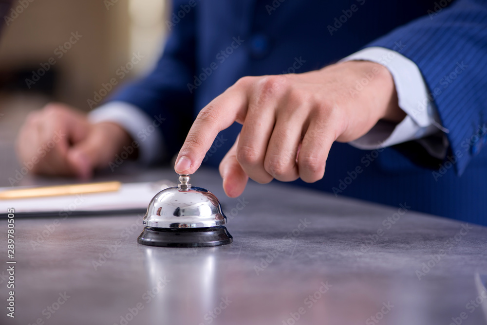 Hotel reception bell at the counter