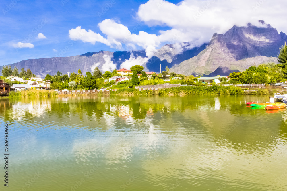Fototapeta premium lake in the mountains, Cilaos, Réunion Island 