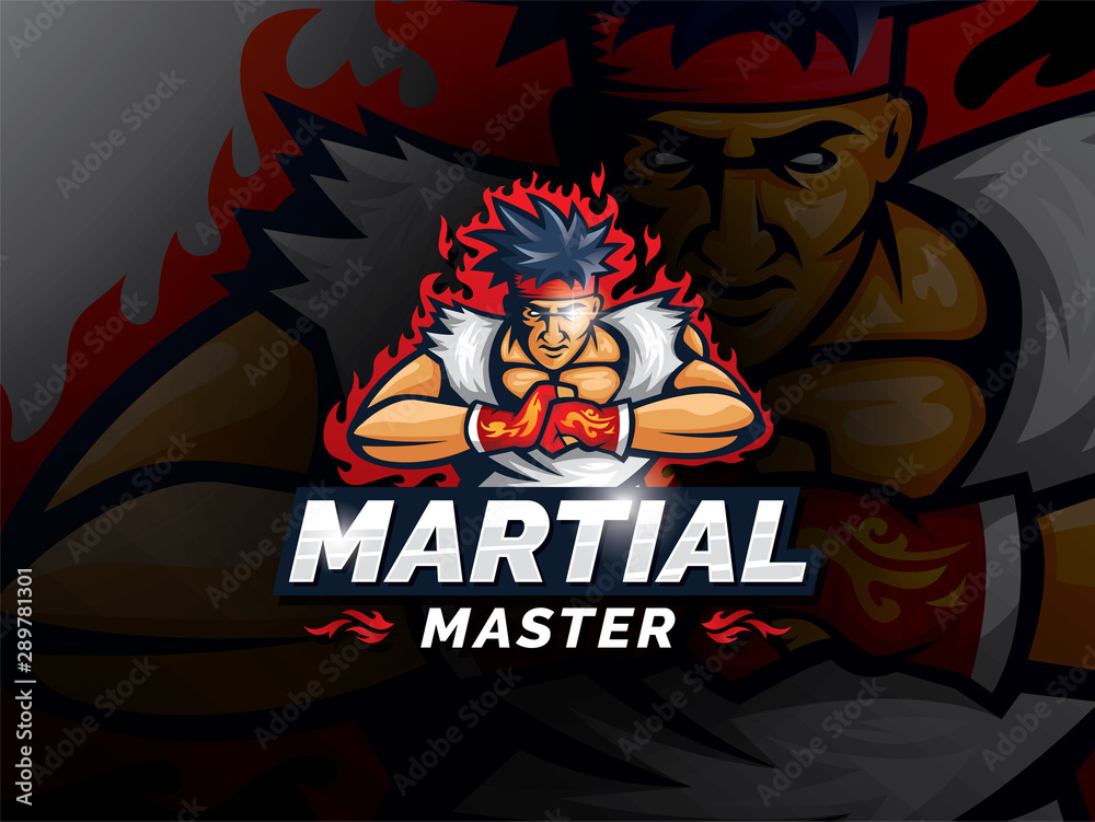 Martial art master sport logo template. Club sport style mascot design. Fighters prepare to fight. Mascot character vector illustration template