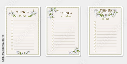 List to do. Note sheets with delicate lily flowers.