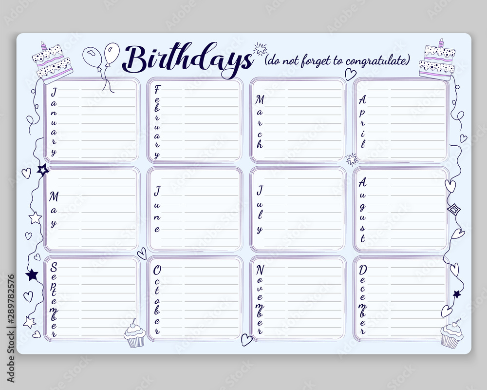 Checklist, do not to wish your friends and relatives happy birthday. Reminder every month