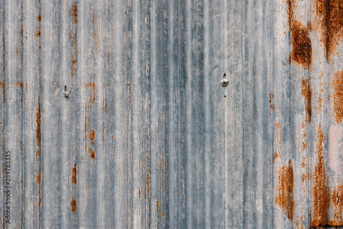 Rusted galvanized iron texture..Closeup of old zinc sheet partition with rusted texture in vertical column. photo