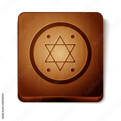 Brown Jewish coin icon isolated on white background. Currency symbol. Wooden square button. Vector Illustration