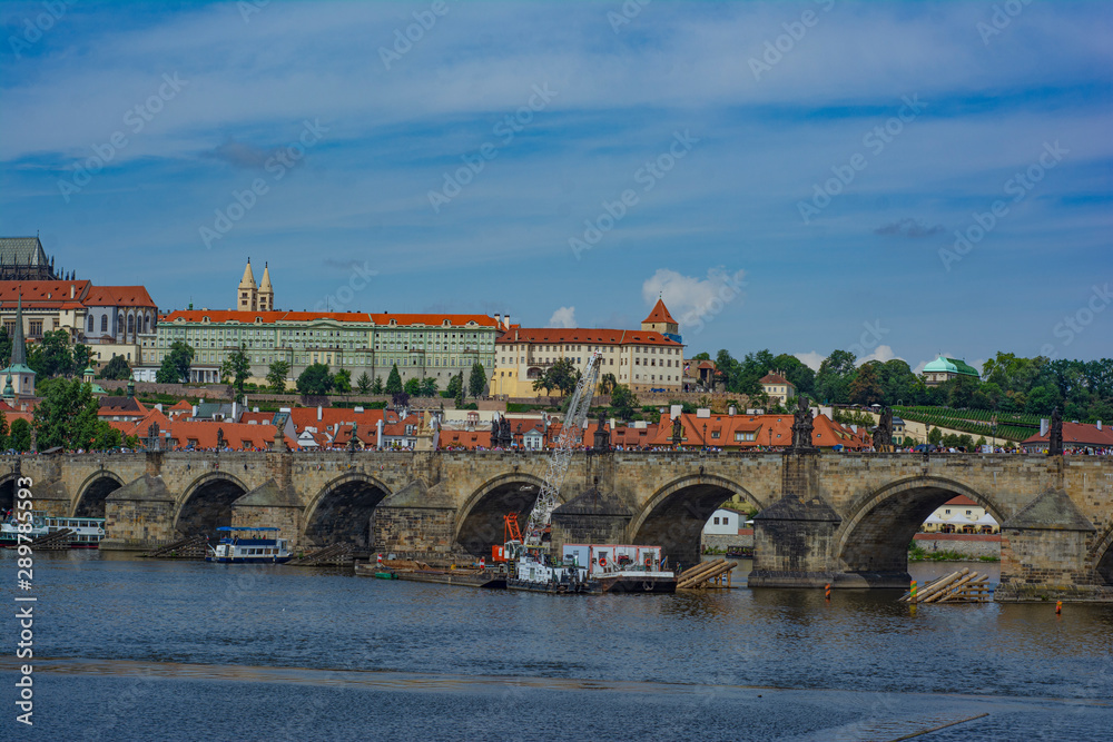 Repair of the supports of Charles Bridge with a floating crane and special equipment