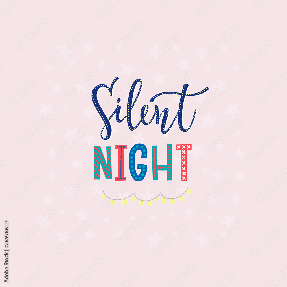 Silent night Christmas lettering typography card