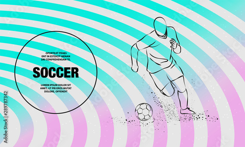 Soccer player running with the ball. Vector outline of soccer player sport illustration.