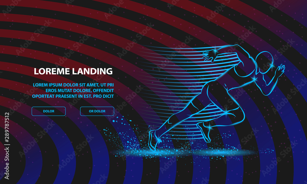 Neon Running man. Vector Sport Background for Landing Page Template ...