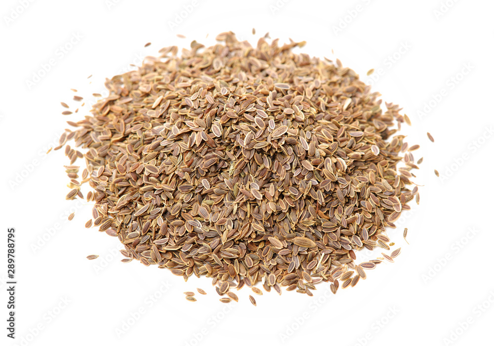 Pile of dill seeds on white background Pile of dill seeds on white background
