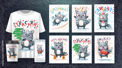 Set cute animals poster and merchandising.