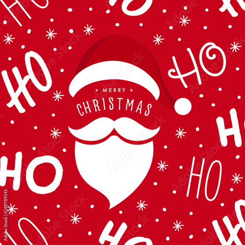 Ho ho ho Santa Claus laugh hat and beard seamless texture pattern red background