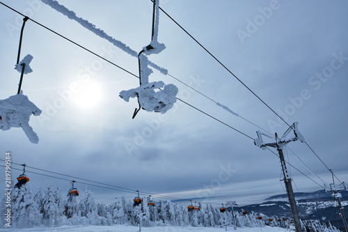 Snowy ski lift in winter