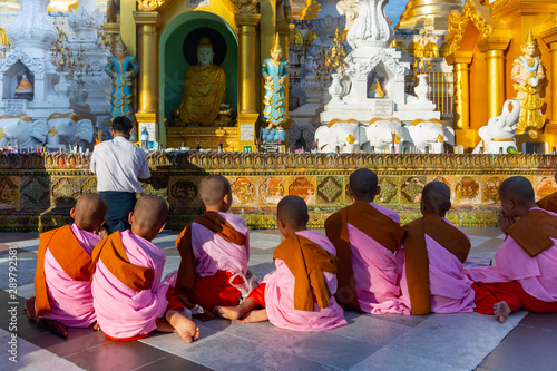 betende Mönche in der Shwedagon Pagode in Yangon photo